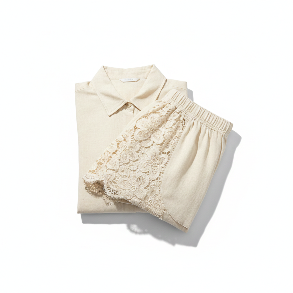 Ethereal Linen & Guipure Lace Lounge Set